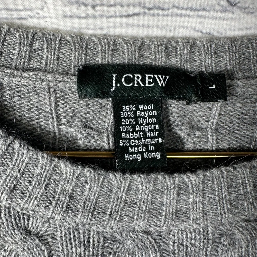 Vintage J. Crew Gray Cable Knit Sweater Wool Angora Cashmere Blend Mens Large